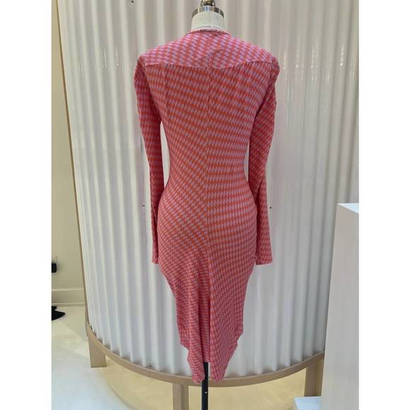 NEW INSHADE draped geometric jersey bodycon dress in pink red print - Picture 2 of 3